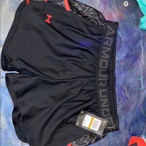 Under Armour Men's Black and Red Athletic Shorts